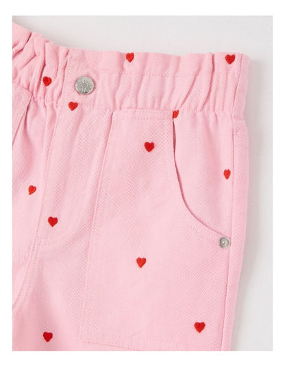 Canvas Cargo Pants in Pink Hearts