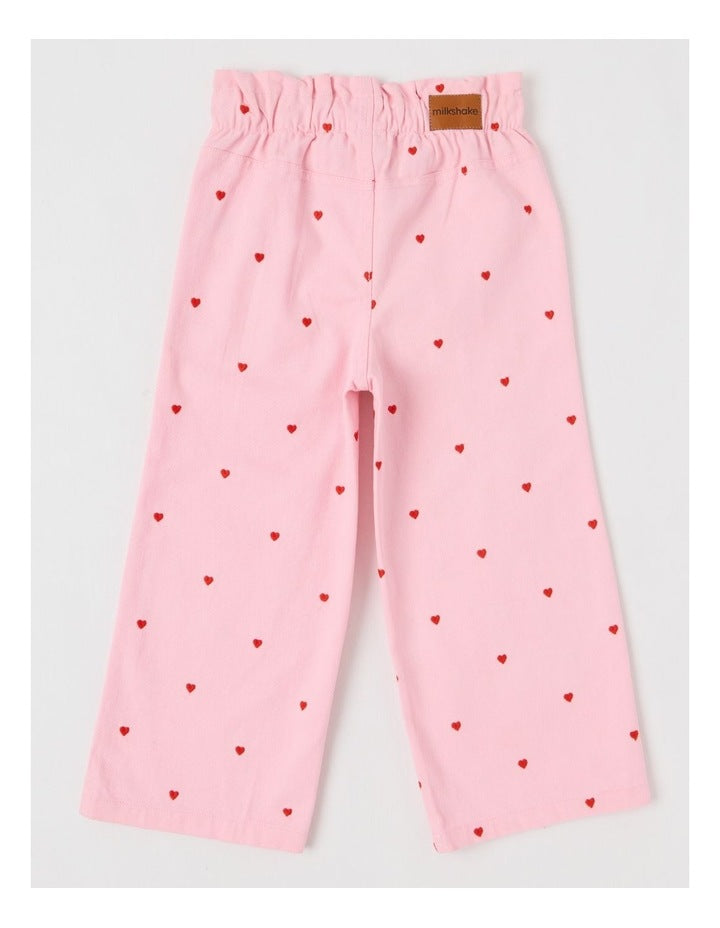 Canvas Cargo Pants in Pink Hearts