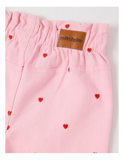 Canvas Cargo Pants in Pink Hearts
