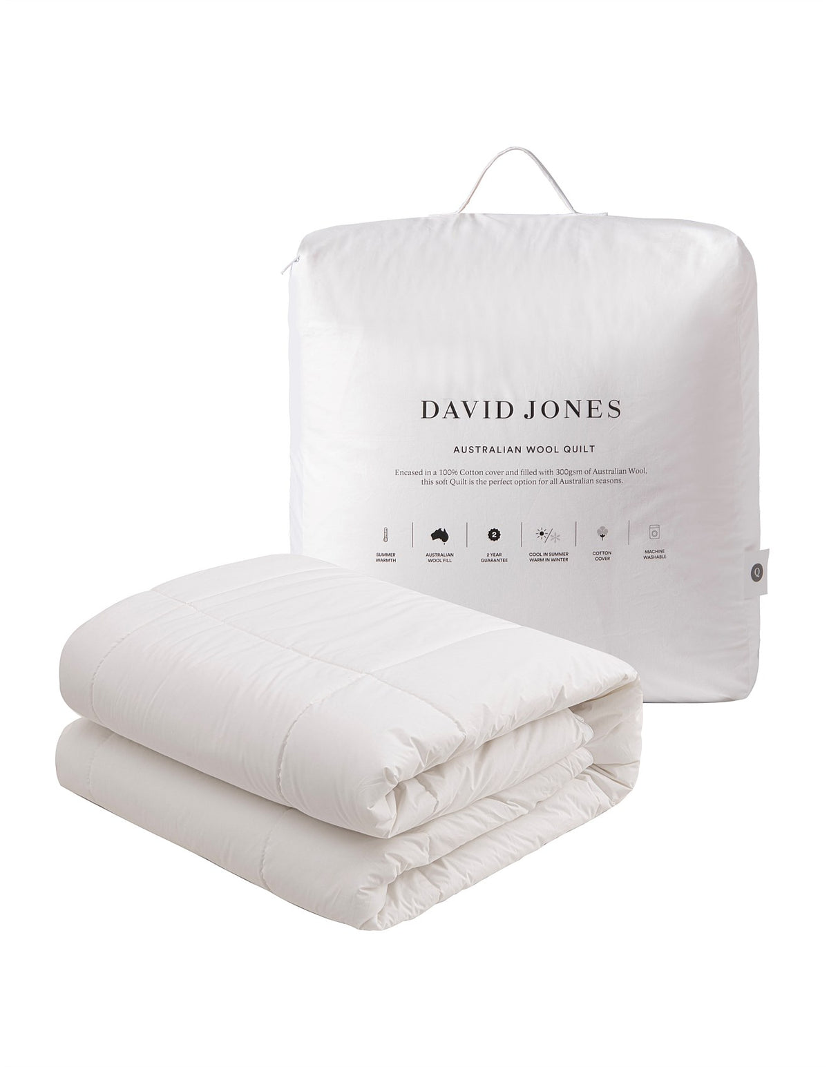 All Seasons Australian Wool 300GSM Quilt King White