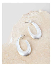 Curved Oval Hoop Earring in Silver