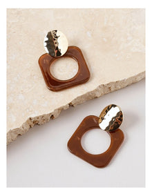 Square Cut Out Drop Earring in Gold