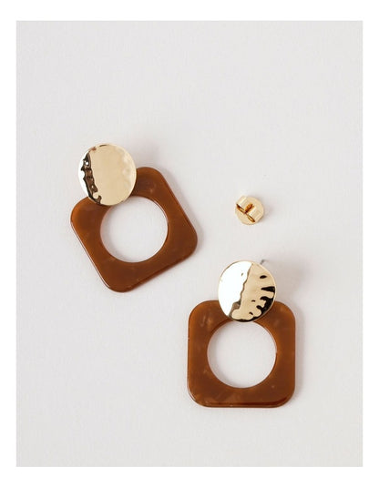 Square Cut Out Drop Earring in Gold