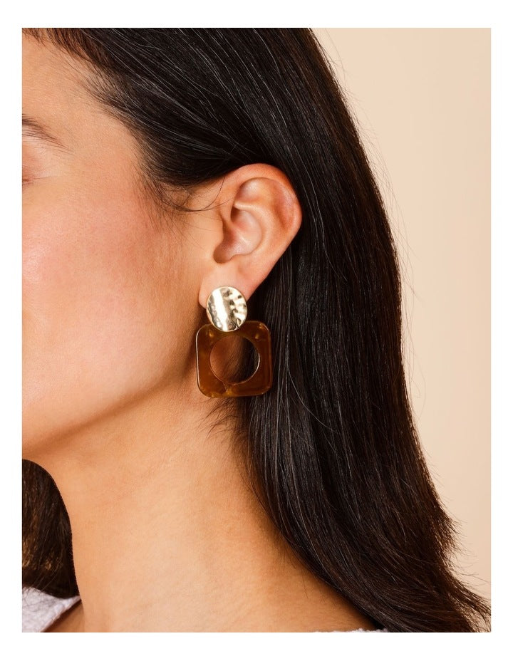 Square Cut Out Drop Earring in Gold