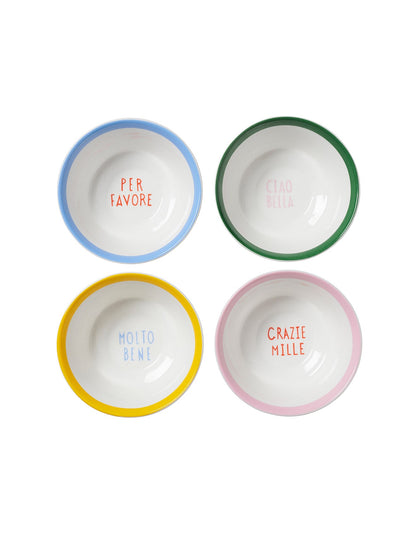 Italian Words 10cm Set of 4 New Bone China Dipping Bowls Multi