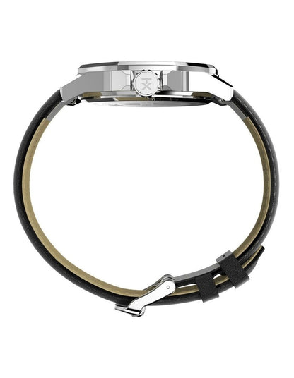 Essex Day & Date 46mm Leather Strap Watch in Black