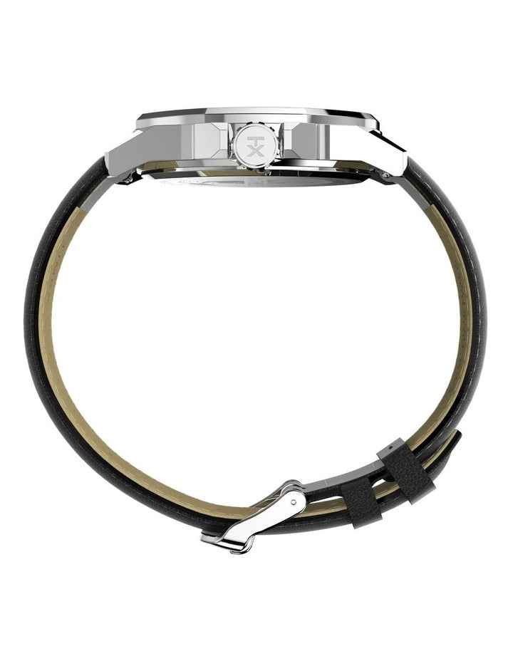 Essex Day & Date 46mm Leather Strap Watch in Black