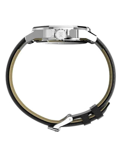 Essex Day & Date 46mm Leather Strap Watch in Black