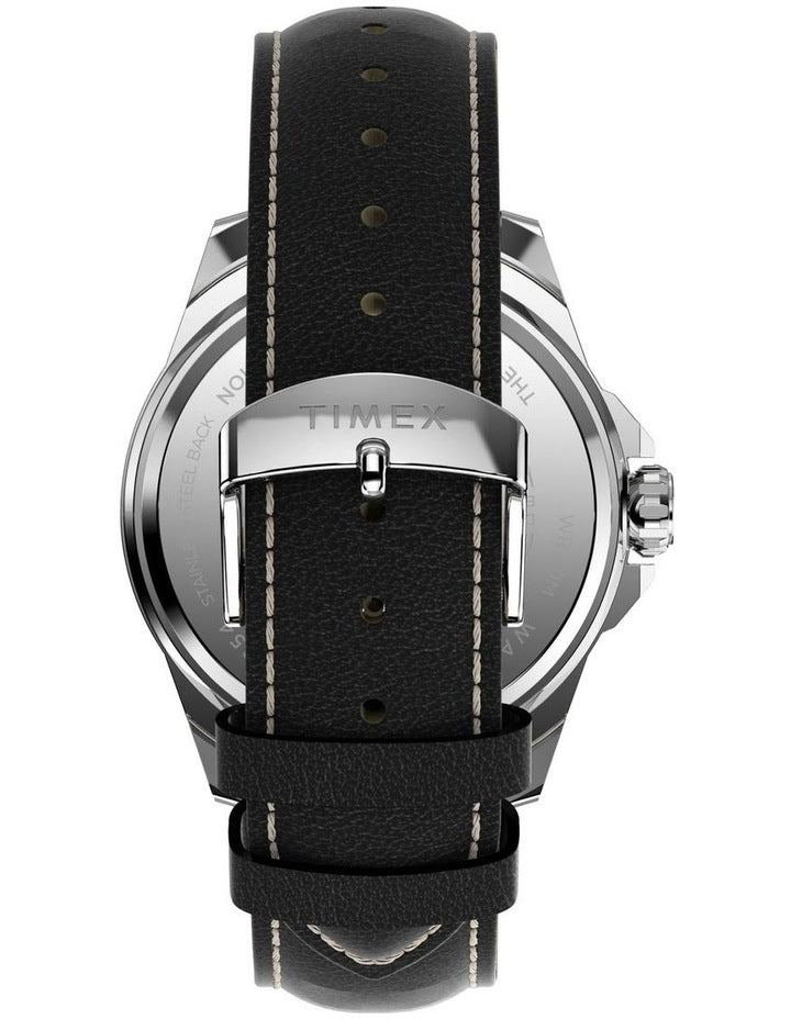 Essex Day & Date 46mm Leather Strap Watch in Black