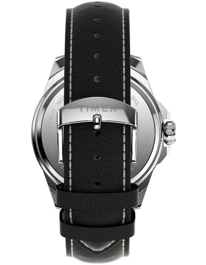 Essex Day & Date 46mm Leather Strap Watch in Black