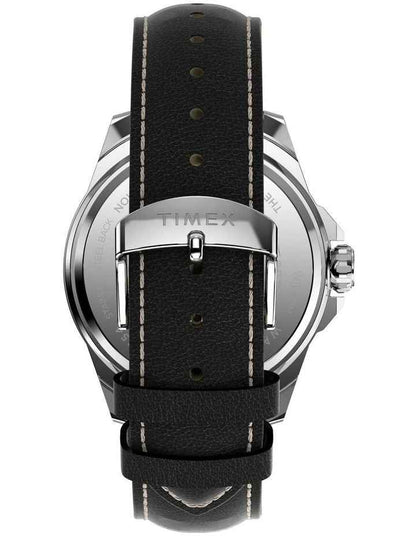 Essex Day & Date 46mm Leather Strap Watch in Black
