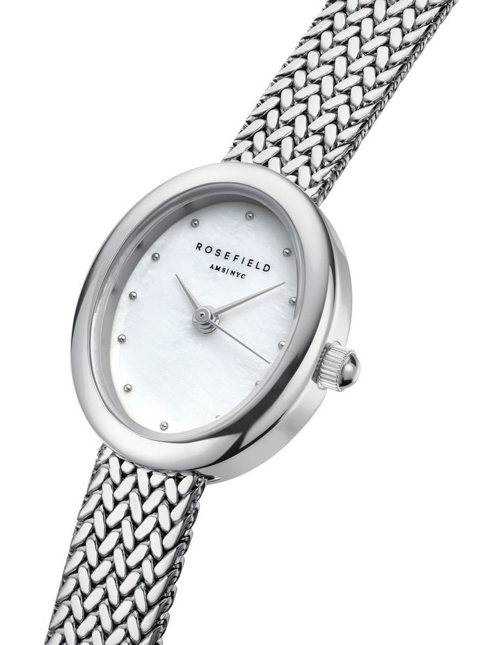 Mini Oval Woven Mesh Watch in Silver