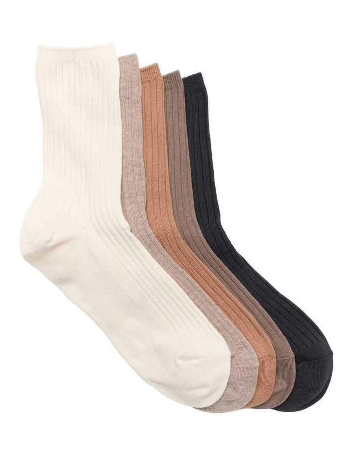5 Pack Rib 3 Quarter Crew Socks in Multi