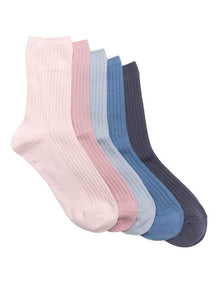 5 Pack Rib 3 Quarter Crew Socks in Pinks/Blues