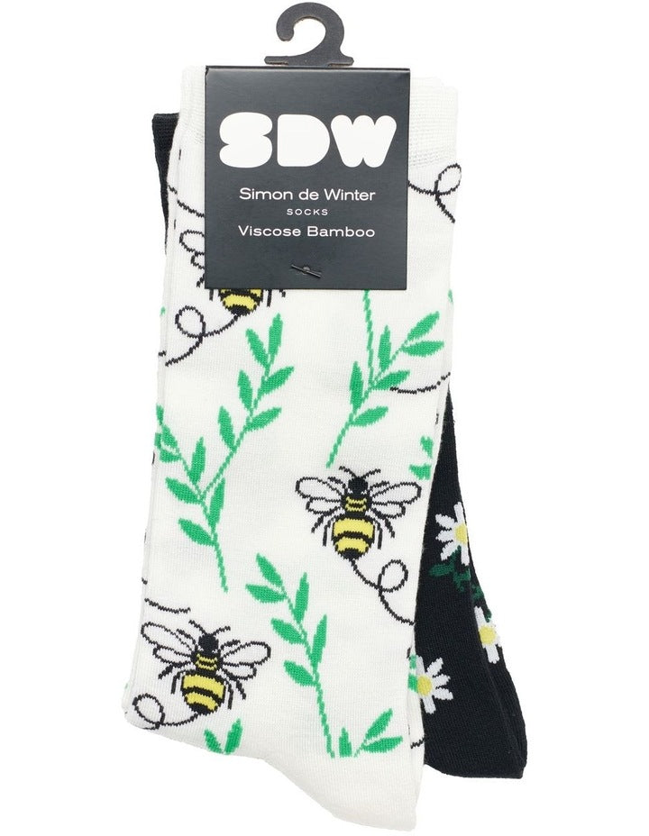 2 Pack Patterned 3/4 Crew Socks in Ivory/Black