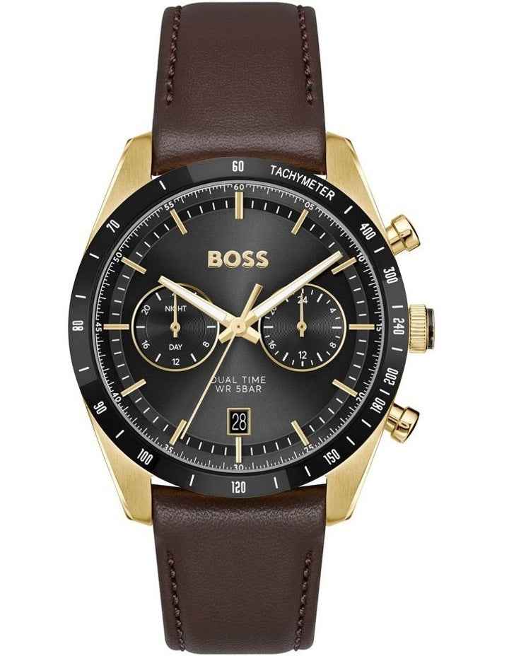 Brown Calfskin Leather Watch with Black Dial