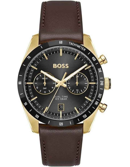 Brown Calfskin Leather Watch with Black Dial