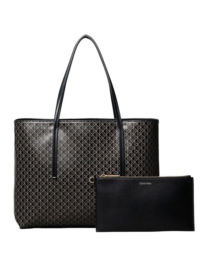 Emblem Allover Print Small Tote Bag with Pouch