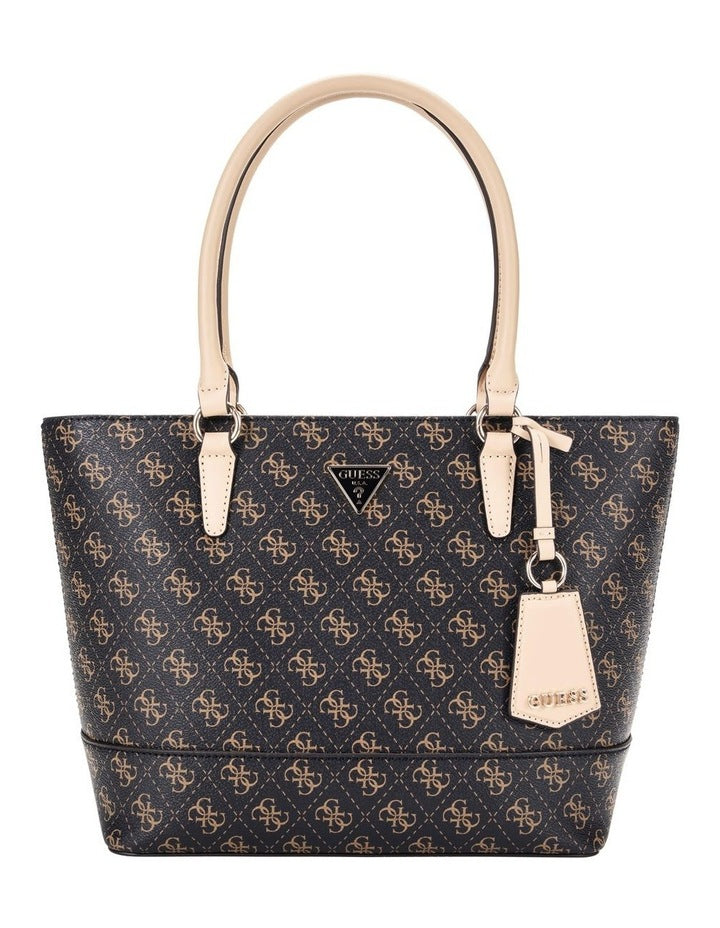 Sarai Top Zip Tote Bag in Brown Logo
