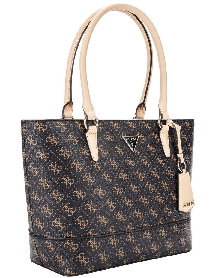 Sarai Top Zip Tote Bag in Brown Logo