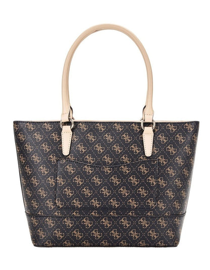 Sarai Top Zip Tote Bag in Brown Logo