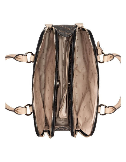 Sarai Top Zip Tote Bag in Brown Logo