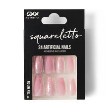OXX Cosmetics 24 Pack Artificial Nails with Adhesive - Squareletto Shape, Pink Glitter
