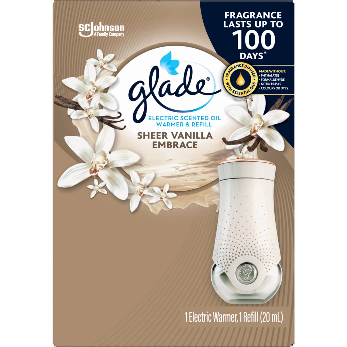 Glade Electric Scented Oil Warmer & Refill Sheer Vanilla Embrace 20ml