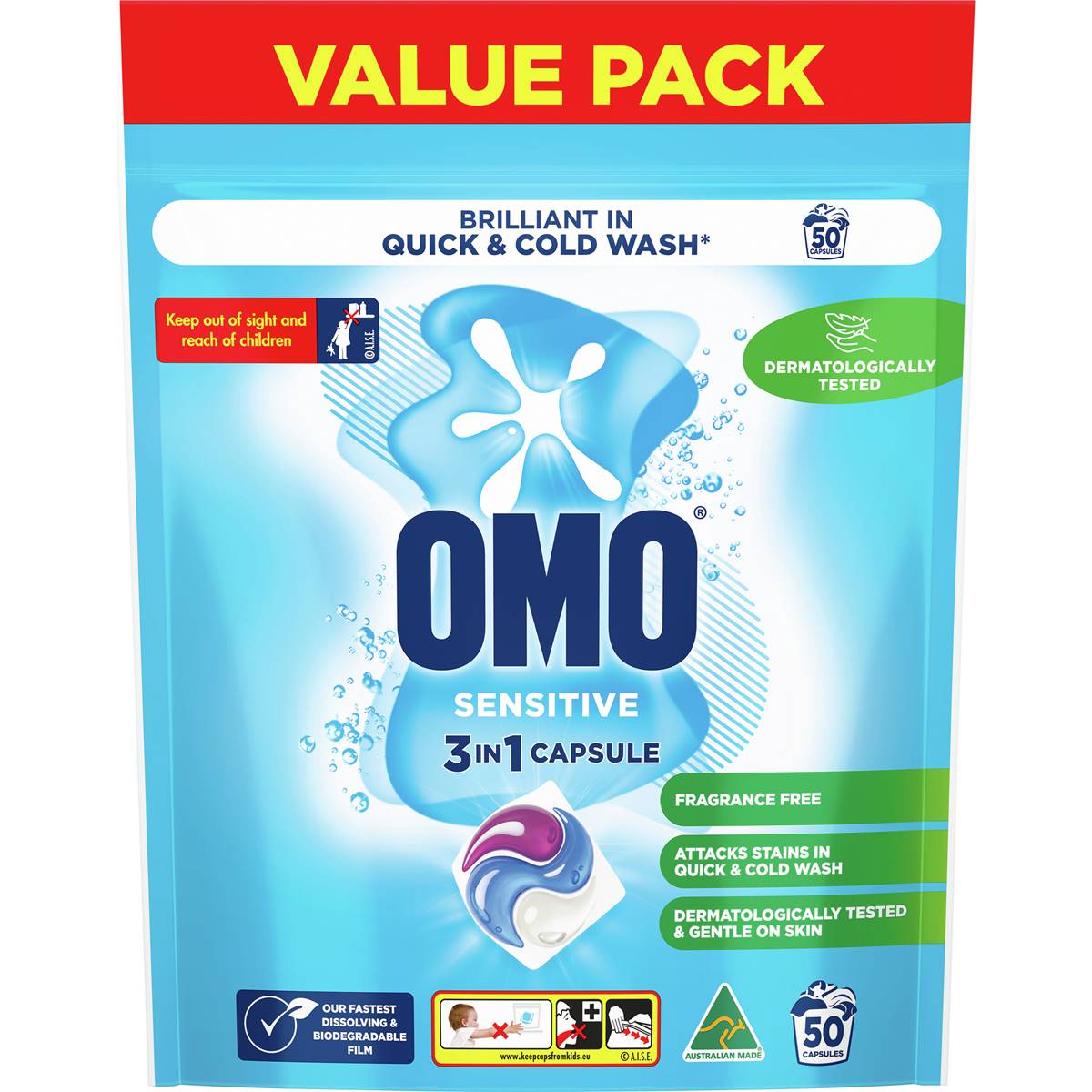 OMO Sensitive Laundry Capsules 3-In-1 50 pack