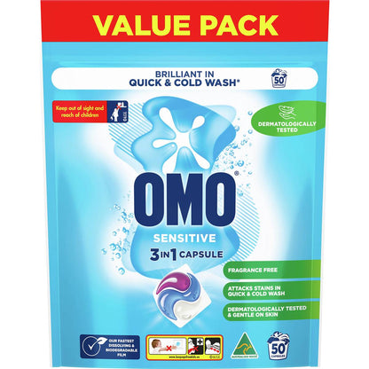 OMO Sensitive Laundry Capsules 3-In-1 50 pack