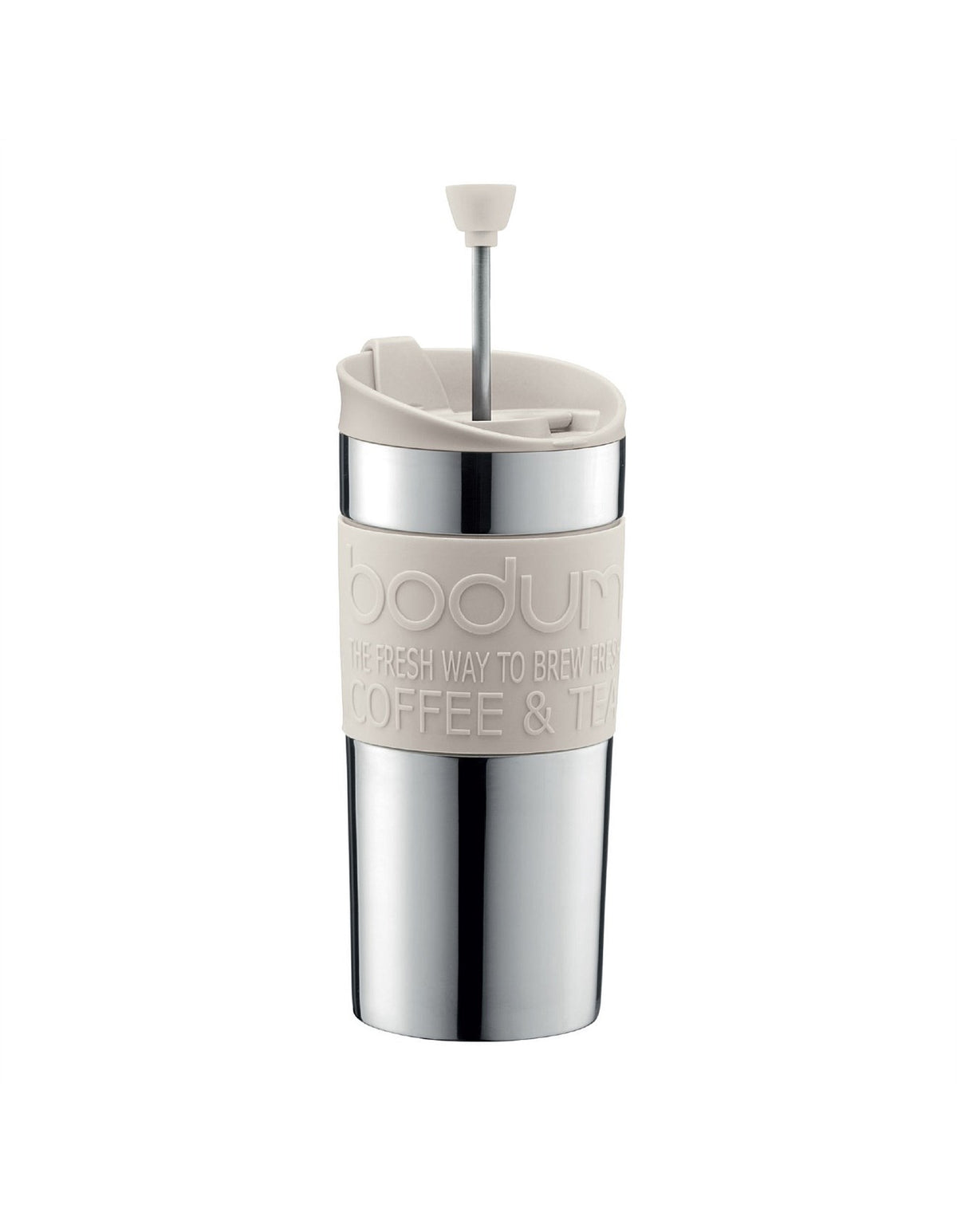 TRAVEL PRESS SET COFFEE MAKER W EXTRA LID 350ML SS WHITE