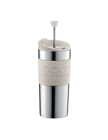 TRAVEL PRESS SET COFFEE MAKER W EXTRA LID 350ML SS WHITE