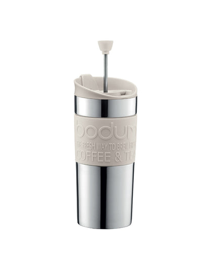 TRAVEL PRESS SET COFFEE MAKER W EXTRA LID 350ML SS WHITE