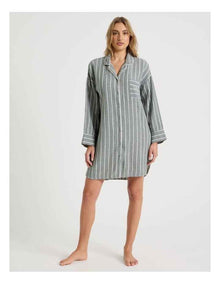 Divine Cheesecloth Oversized Night Shirt in Olive Stripe