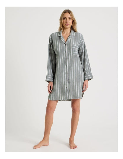Divine Cheesecloth Oversized Night Shirt in Olive Stripe
