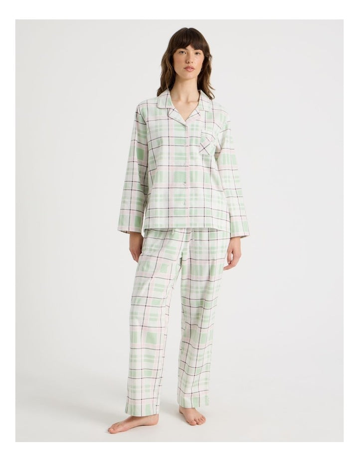 Flannelette Pyjama Set in Pistachio Check Print