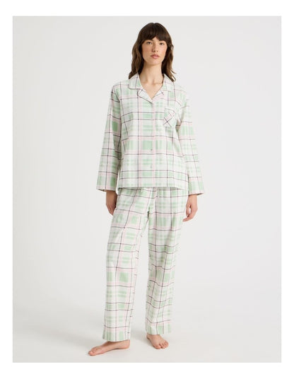 Flannelette Pyjama Set in Pistachio Check Print