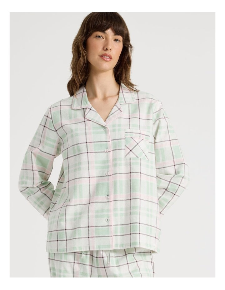 Flannelette Pyjama Set in Pistachio Check Print