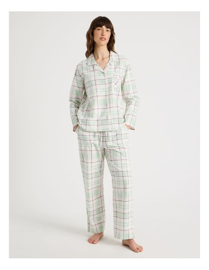 Flannelette Pyjama Set in Pistachio Check Print