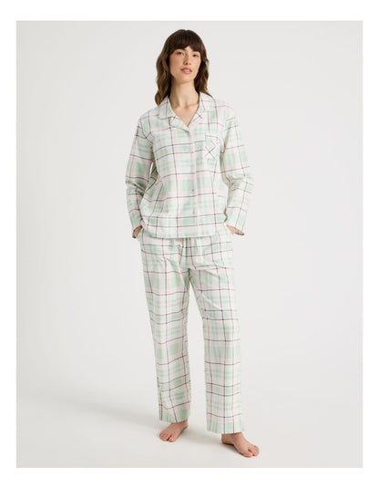 Flannelette Pyjama Set in Pistachio Check Print