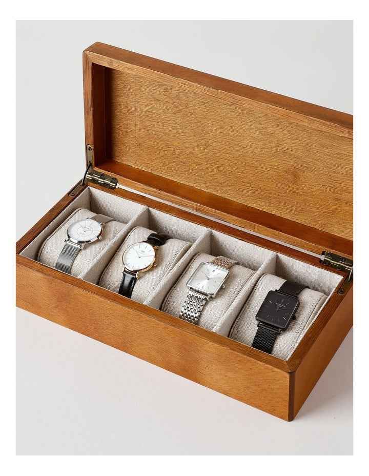 Wooden 4 Compartment Watch Box in Brown