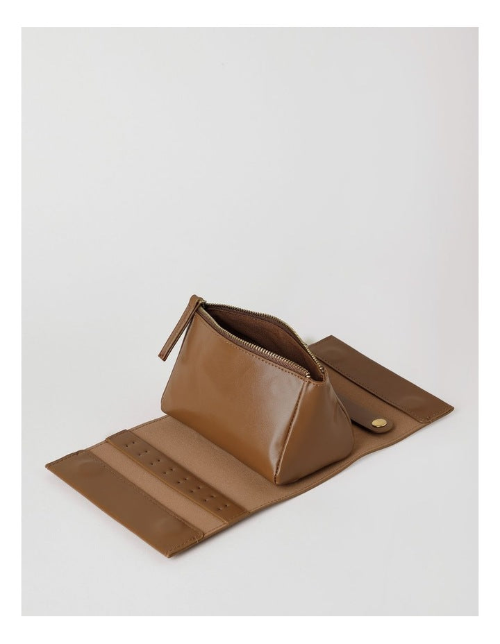 Soft Zip Feature Travel Jewellery Holder in Brown