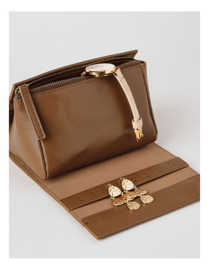 Soft Zip Feature Travel Jewellery Holder in Brown