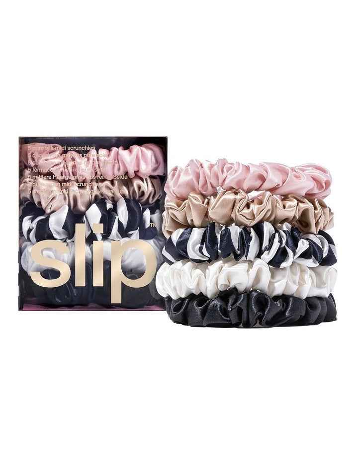 Pure Silk Midi Scrunchies Set of 5 in Multi