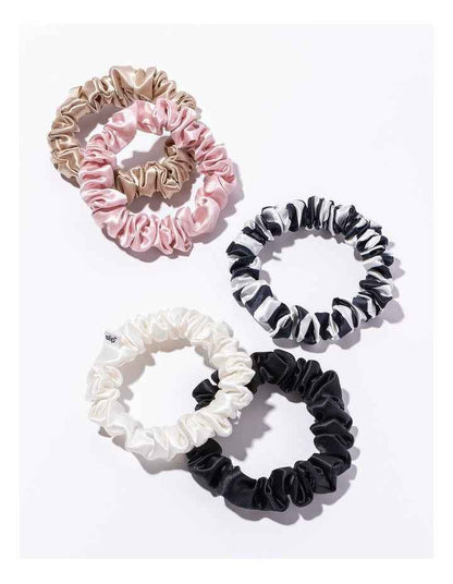 Pure Silk Midi Scrunchies Set of 5 in Multi