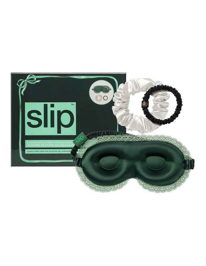 Pure Silk Beauty Sleepover Set with Lace Trim in Peppermint Dreams