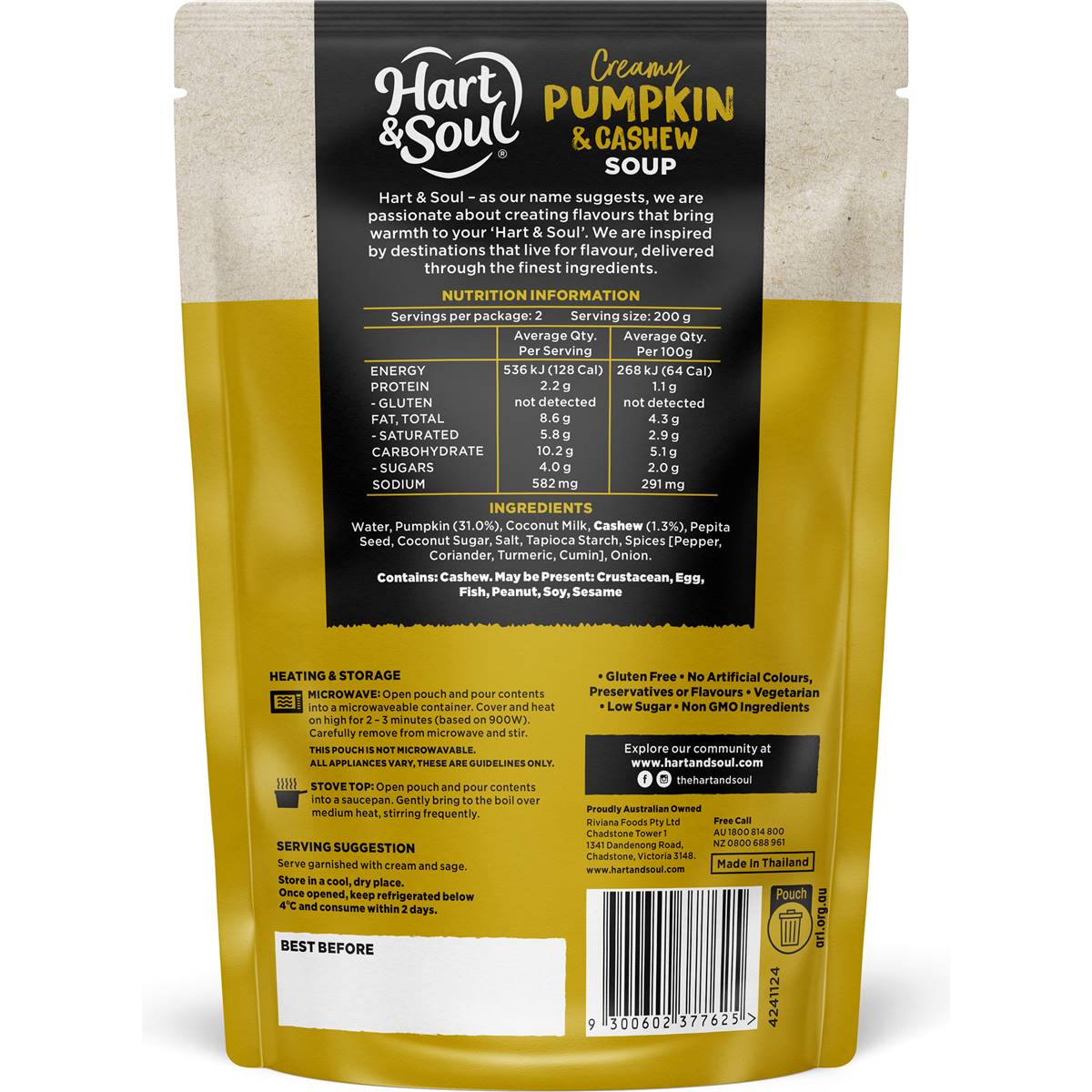 Hart & Soul Creamy Pumkin & Cashew Soup 400g