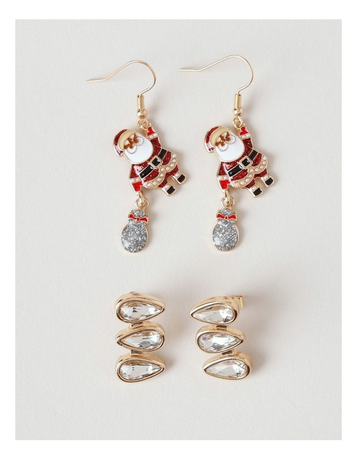 Swinging Santa 2PK Earrings in Multi