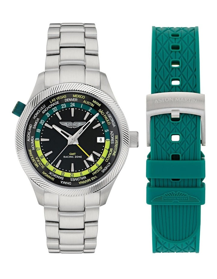 GRZ GMT 41mm MTIZ1F503 Watch Set in Black/Stainless Steel/Podium Green Silicone