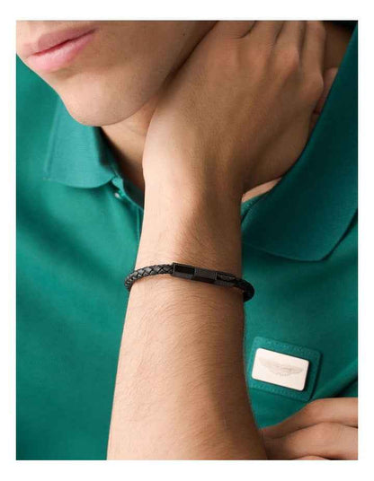 TKS Braided Leather Bracelet in Black